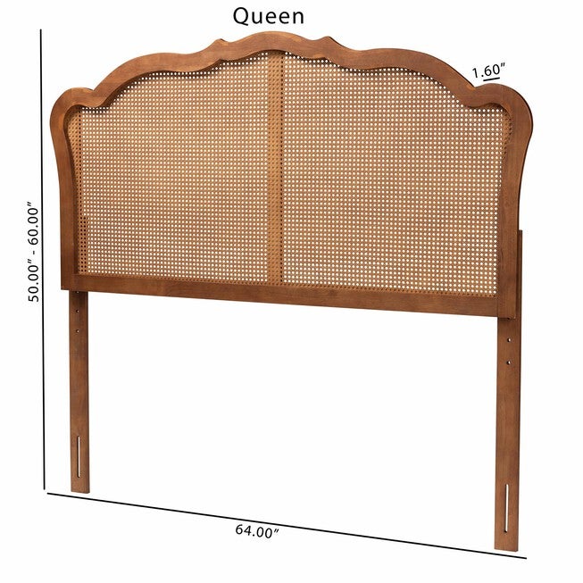 Leandra Classic And Traditional Ash Walnut Finished Wood Queen Size Headboard With Rattan, , alternate image number null