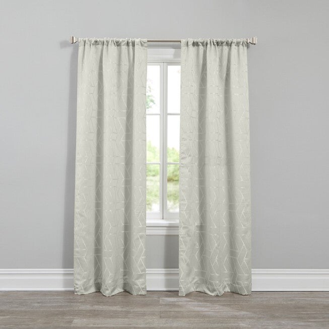 Geo Stud Jacquard Rod-Pocket Panel Pair, SILVER, hi-res image number 0