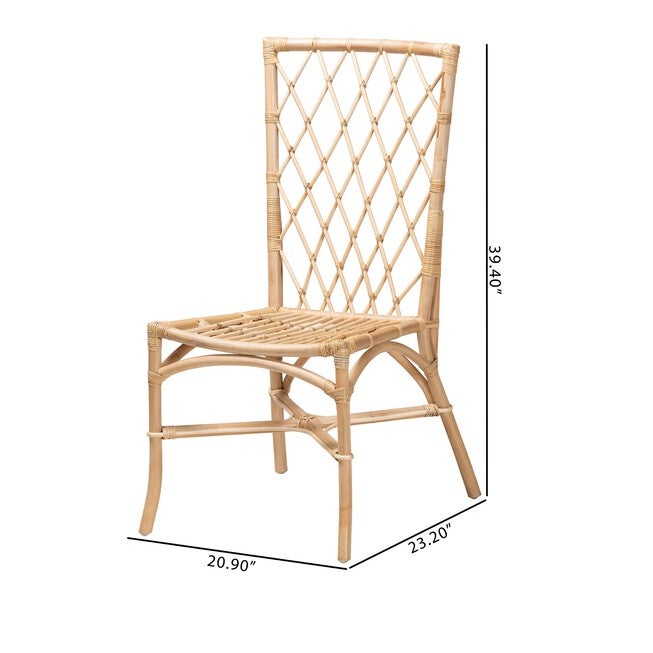 Doria Modern Bohemian Natural Brown Rattan 2-Piece Dining Chair Set, , alternate image number 8