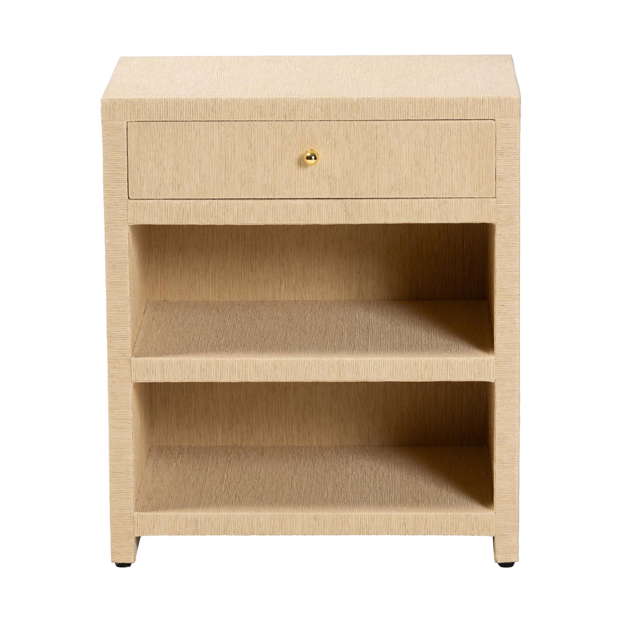 William Grasscloth 1-Drawer Nightstand with Open Shelves, BROWN, alternate image number 3