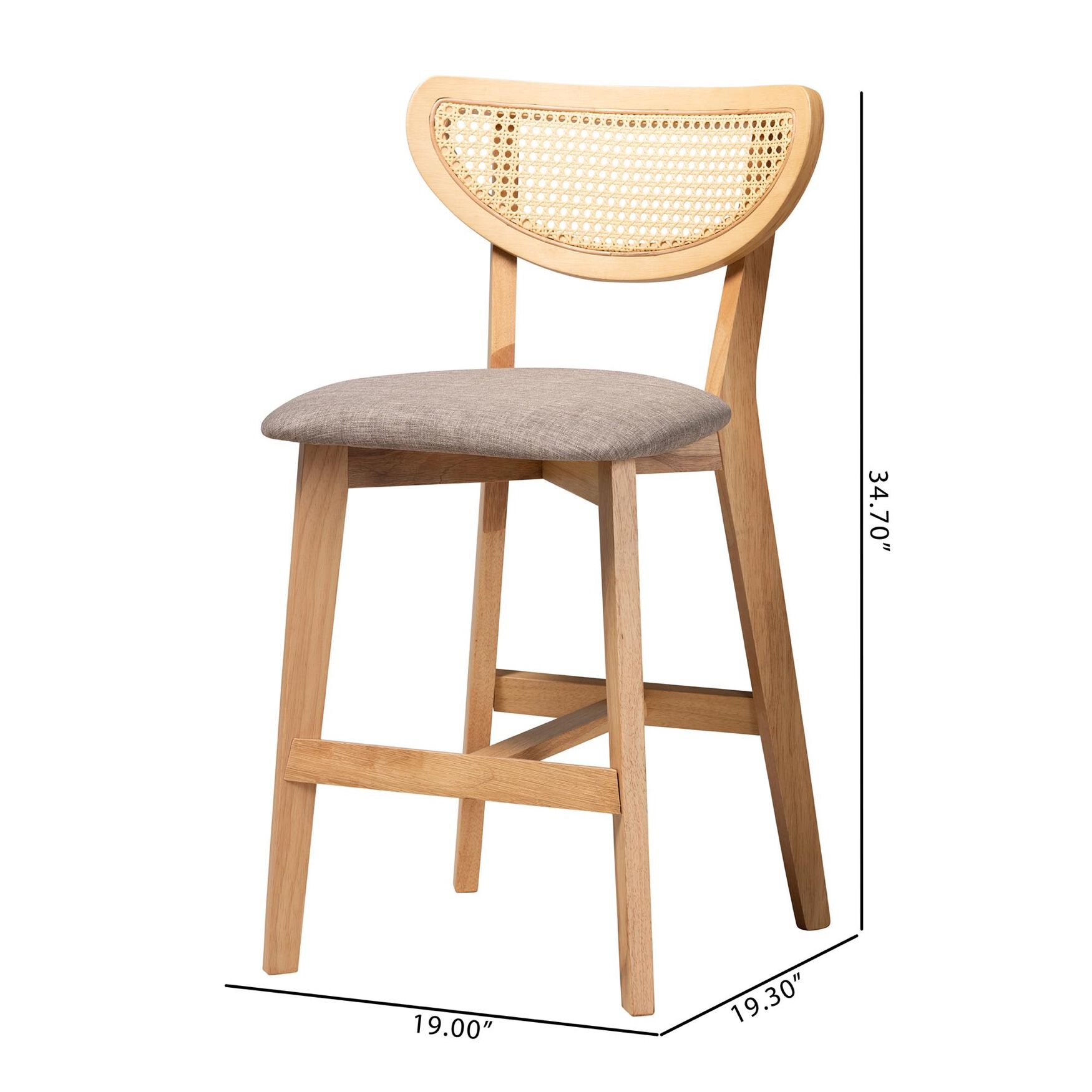 Dannell Mid-Century Modern Grey Fabric and Natural Oak Finished Wood 2-Piece Counter Stool Set, , alternate image number 20