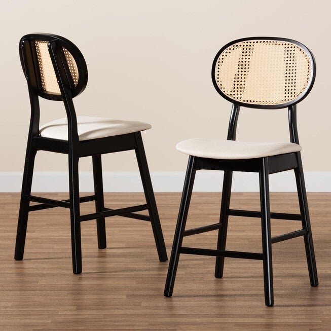 Darrion Mid-Century Modern Grey Fabric And Walnut Brown Finished Wood 2-Piece Counter Stool Set, , alternate image number 20
