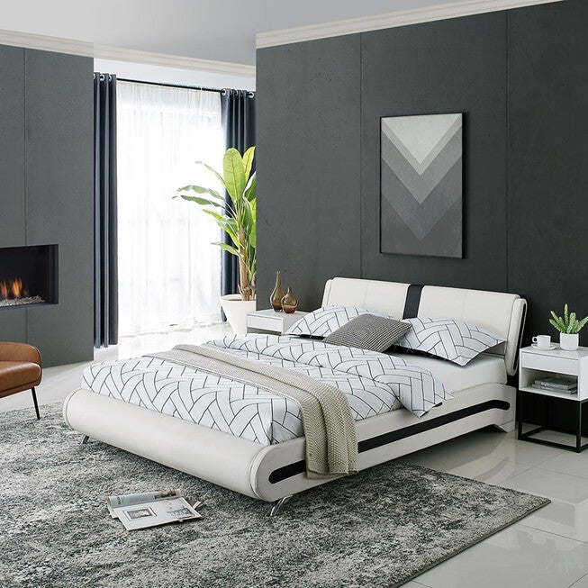 Carlton Platform Bed, King, White with 2 Nightstands, WHITE, alternate image number null