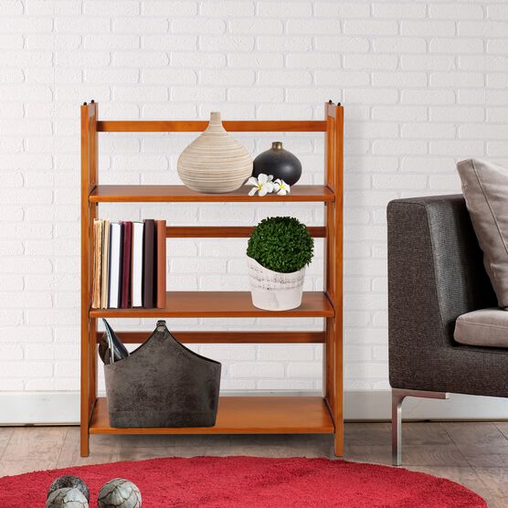 3-Shelf Folding Stackable Bookcase 27.5" Wide-Honey Oak, , alternate image number null