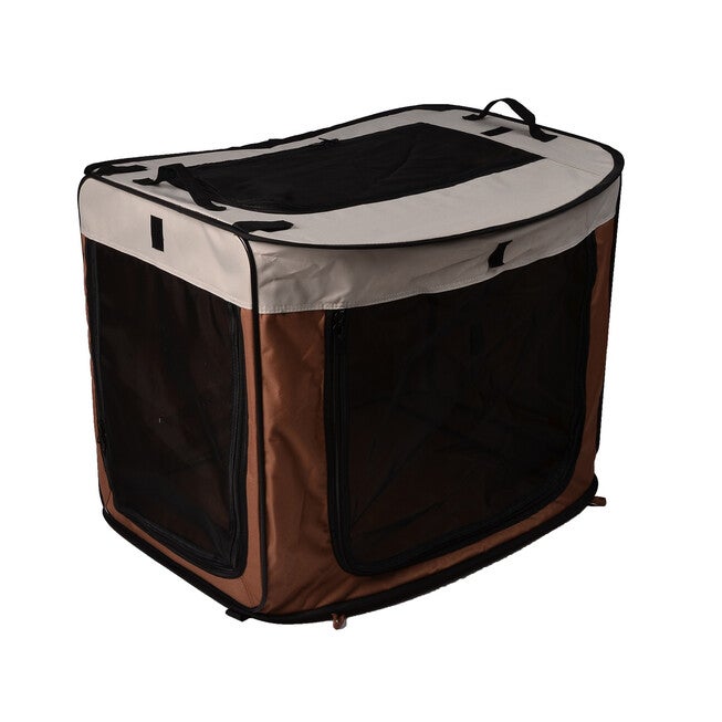 Large Portable/Foldable Kennel, 31.8 inches x 22.5 inches x 24.5 inches/25.6 inches x 20.86 inches x 2.35 inches, Brown, BROWN, hi-res image number null