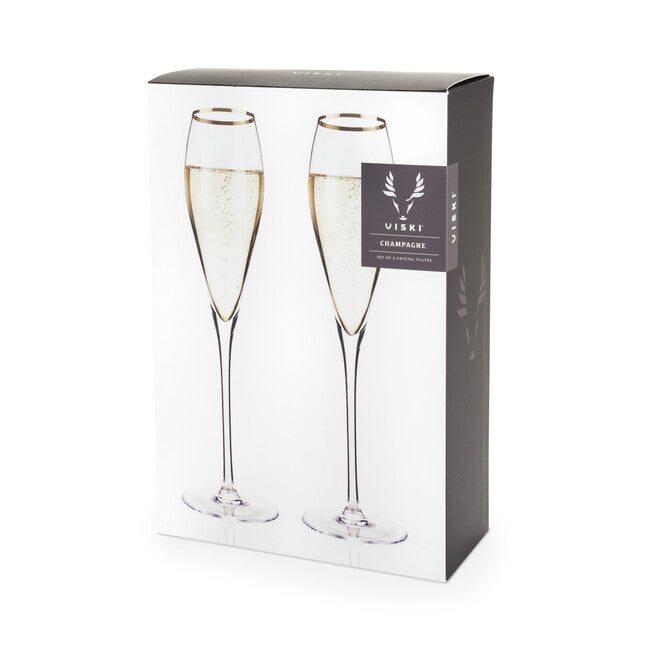 Gold-Rimmed Crystal Champagne Flutes, , alternate image number null