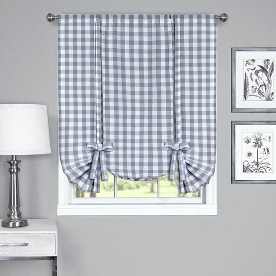 Buffalo Check Window Curtain Tie Up Shade, GREY, hi-res image number null