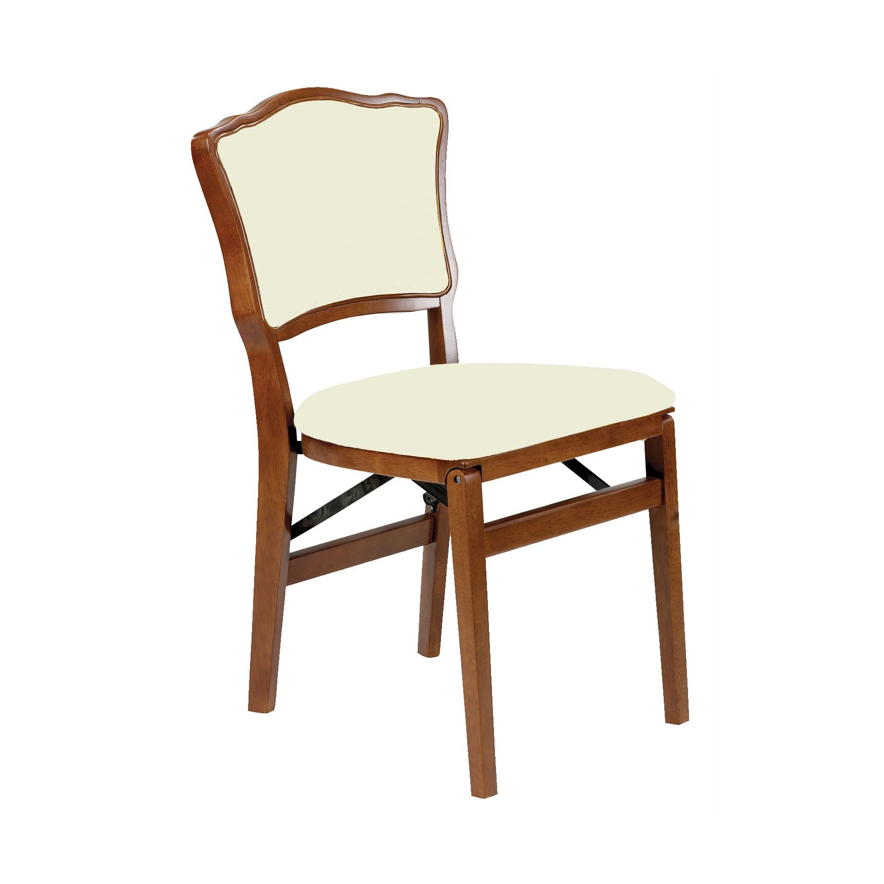 French Upholstered Back Wood Folding Chairs, Set Of 2, FRUITWOOD, hi-res image number 0