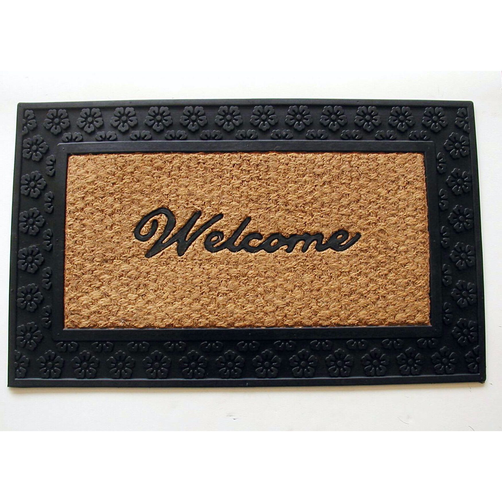 Welcome With Black Border Coir Mat With Rubber Backing Floor Coverings, MULTI, hi-res image number 0