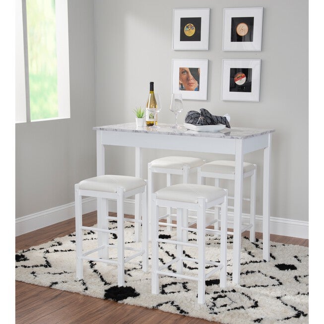 Lancer 5-Pc. Tavern Set White Faux Marble, WHITE, hi-res image number null