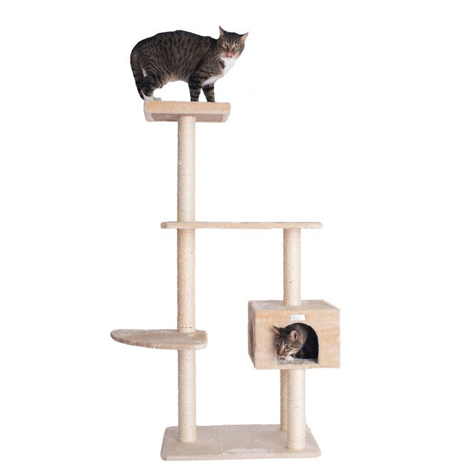 Gleepet 57 inches Beige Real Wood Cat Tree With Playhouse And Perch, BEIGE, hi-res image number 0