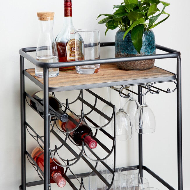 Brown Chinese Fir and Metal Industrial Bar Cart, 30x20x15, , alternate image number 8