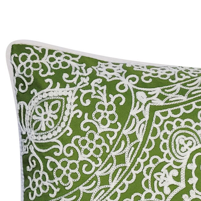 Edie @ Home Indoor/Outdoor Arabasque Embroidered Decorative Throw Pillow 12X18, Black, , alternate image number null