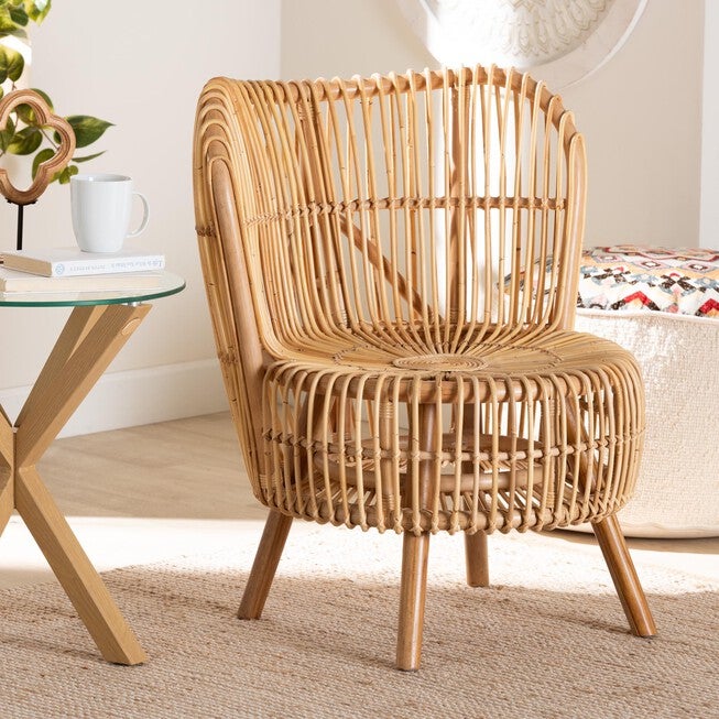 Nagoya Modern Bohemian Natural Rattan Wide Seat Lounge Chair, , alternate image number null