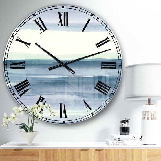 Mint Indigo Dawn I Farmhouse Wall Clock, BLUE, hi-res image number null