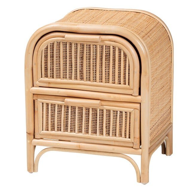 Adrika Bohemian Natural Rattan 2-Drawer Nightstand, NATURAL, alternate image number 2