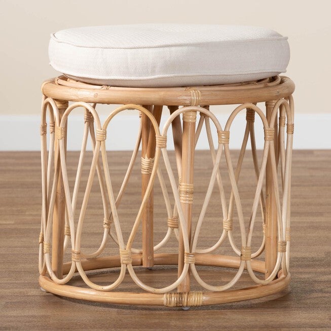 Hachiro Bohemian Natural Rattan Ottoman Footstool, , alternate image number null