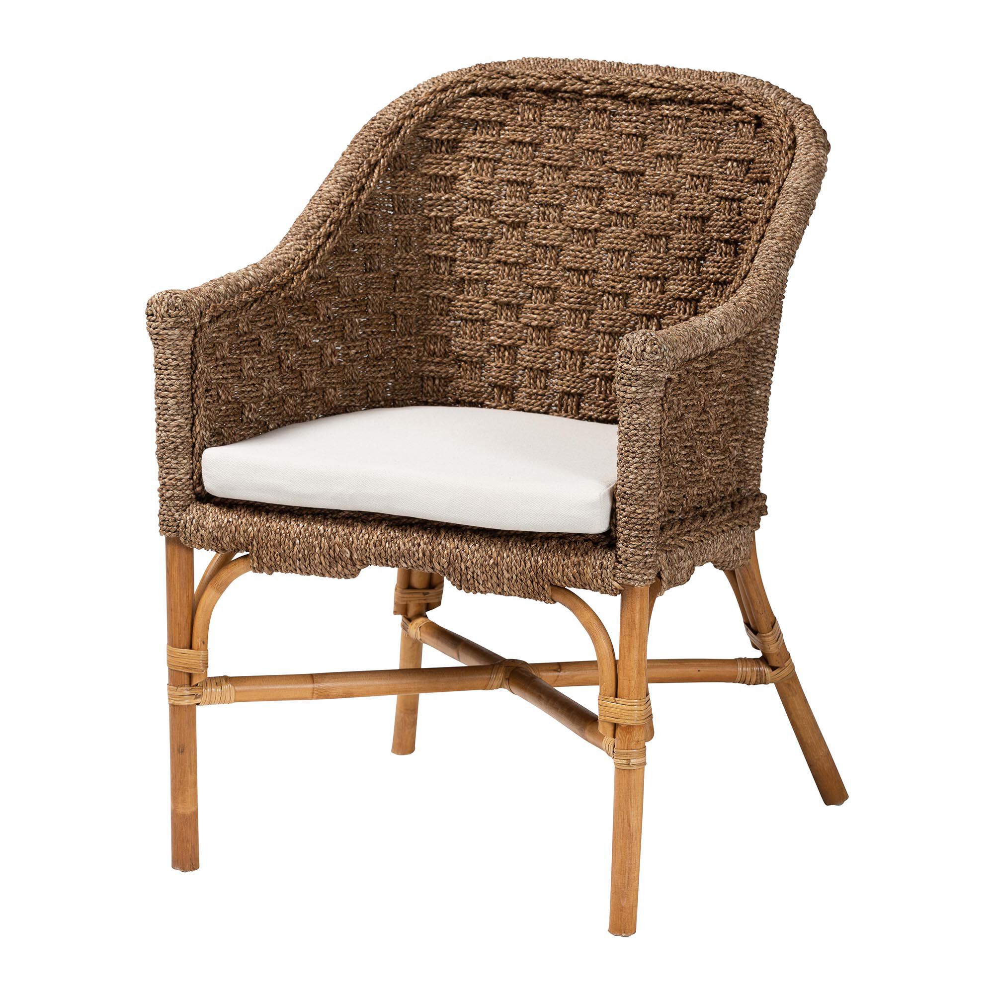 Luis Bohemian Natural Seagrass and Rattan Arm Chair, NATURAL, alternate image number 1