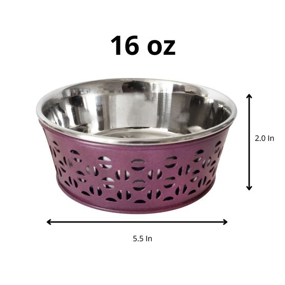 Stainless Steel Country Farmhouse Dog Bowl Plum Wine 16 oz, , on-hover image number null