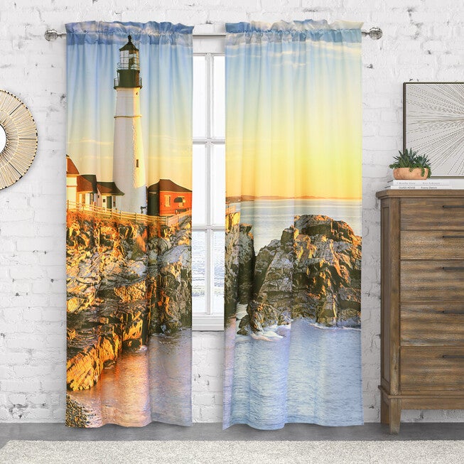 Photo Real Lighthouse Light Filtering Pole Top Curtain Pair, MULTI, hi-res image number null