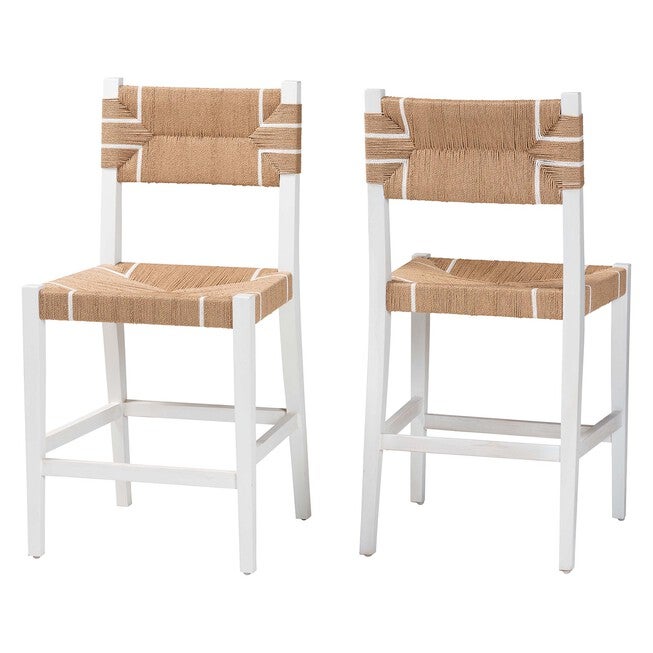 Talli Bohemian Paper Loom and White Mahogany Wood 2-Piece Counter Stool Set, BROWN, alternate image number null