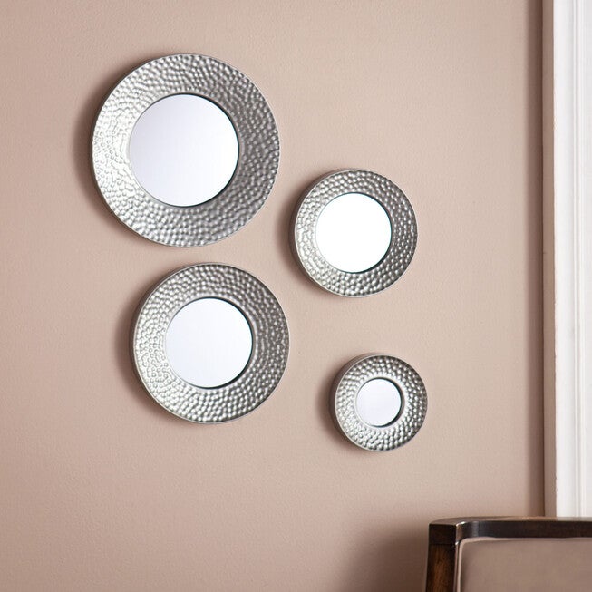 Hammered Metallic Wall Mirrors, Set of Four, , on-hover image number 1