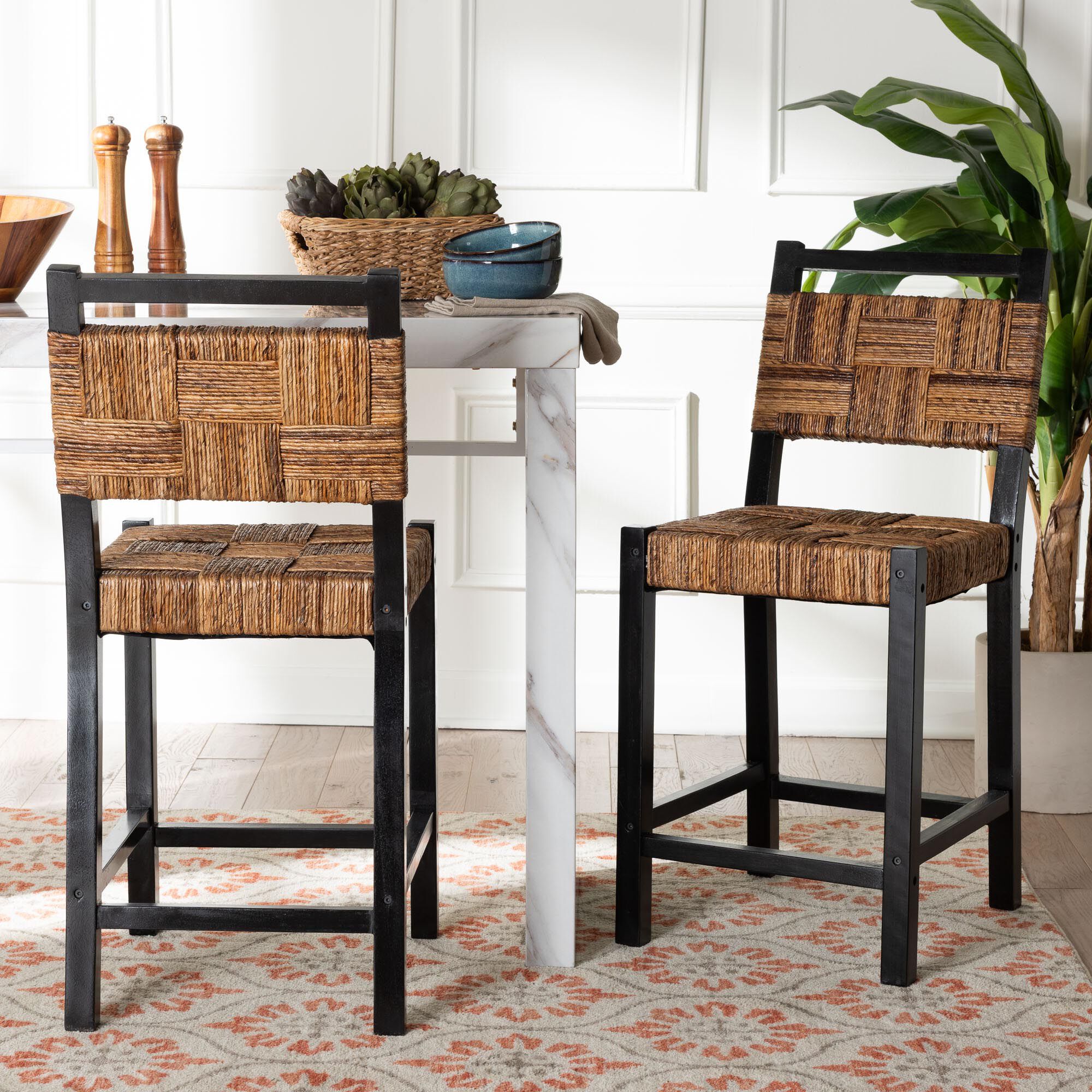 Raniya Seagrass Counter Stool Set of 2, BLACK, hi-res image number 0