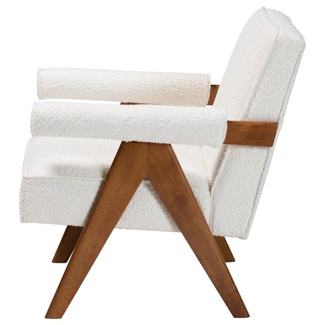 Georgina Japandi Cream Boucle and Walnut Brown Wood Accent Chair, CREAM, alternate image number null