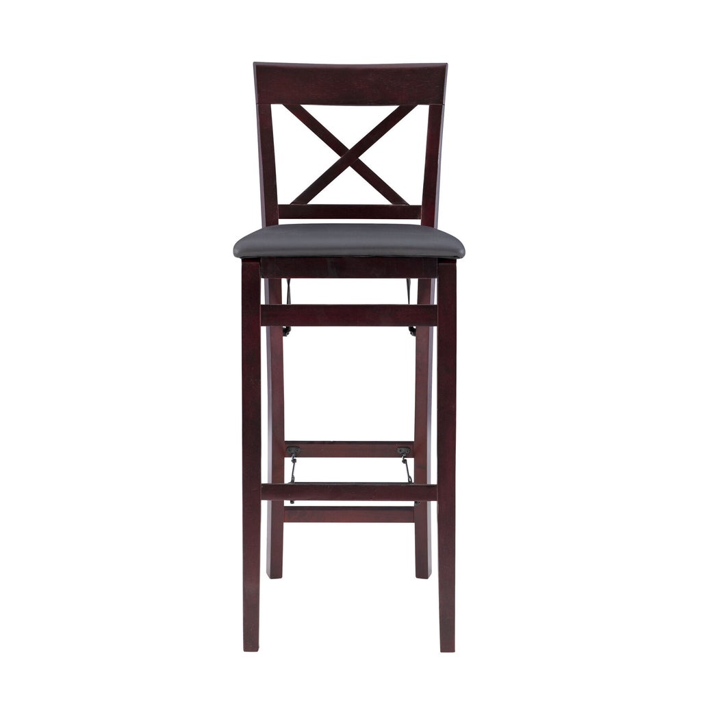 Triena X back folding counter bar stool front view with visible cross-brace and hinges