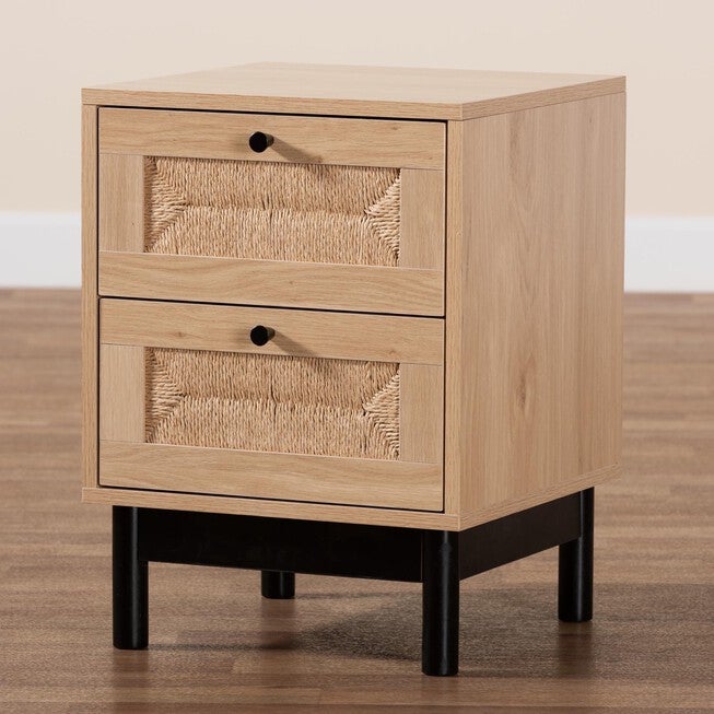 Cherelle Mid-Century Modern Light Brown And Black 2-Drawer End Table, , alternate image number 8