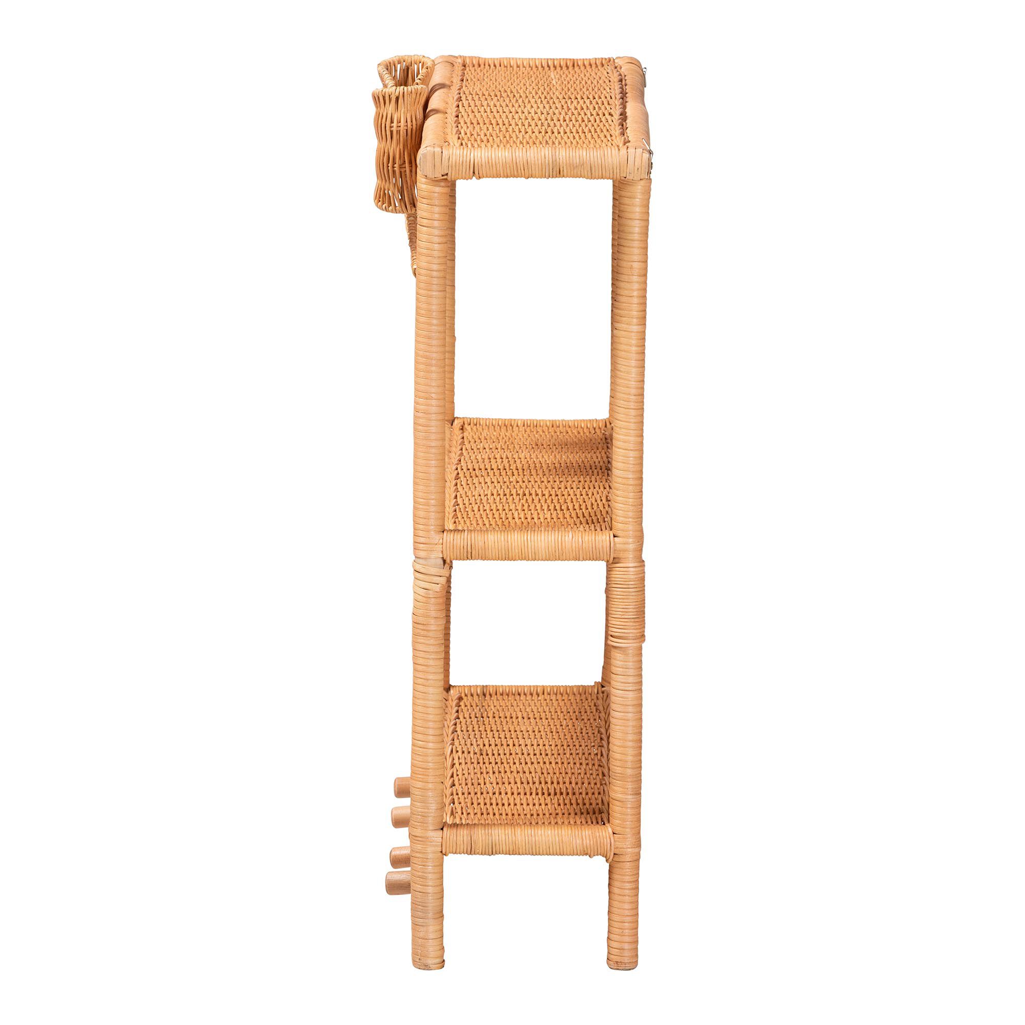 Creusa Natural Rattan 2-Tier Wall Shelf with Bow Detail, HONEY, alternate image number 3