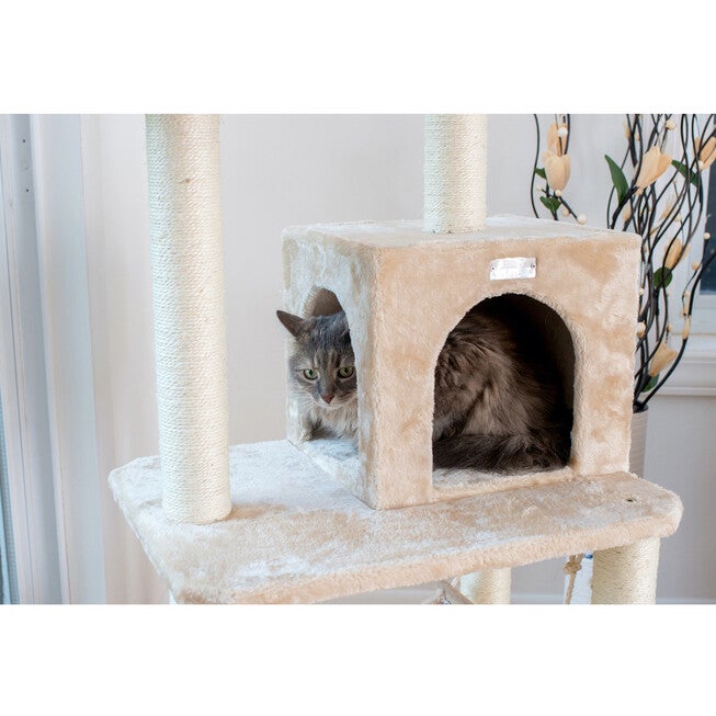 Gleepet 57 inches Real Wood Cat Tree With Perches, Running Ramp, Condo And Hammock, , alternate image number 3