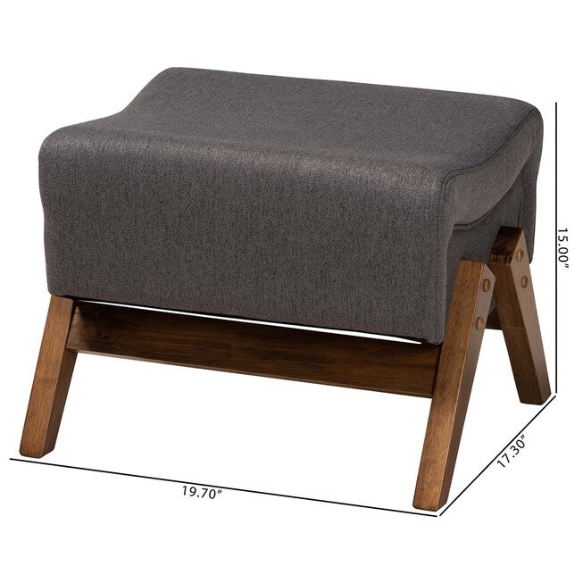 Hanson Mid-Century Modern Dark Grey Fabric And Walnut Brown Finished Wood Ottoman, , alternate image number null
