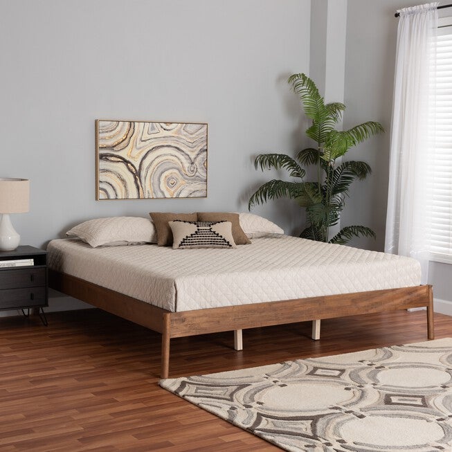 Agatis Mid-Century Modern Ash Walnut Finished Wood Bed Frame, , alternate image number null