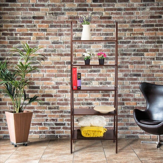 5-Shelf Ladder Bookcase-Warm Brown, , alternate image number 7