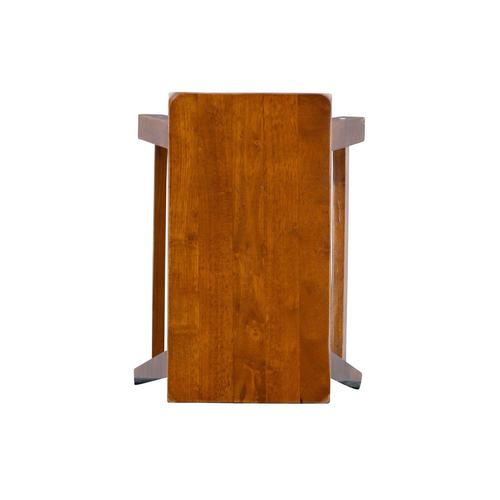 Top view of wooden counter stool showing seat and legs