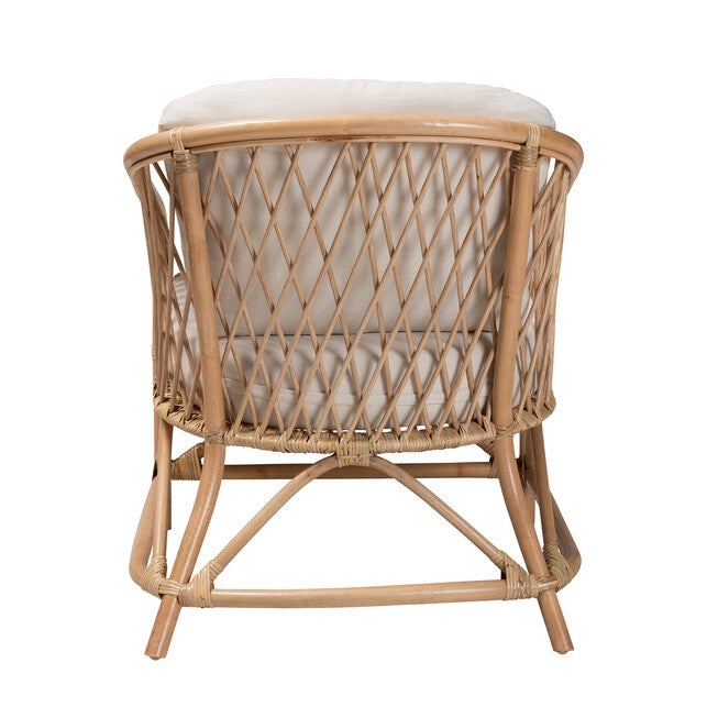 Patsy Modern Bohemian White Fabric And Natural Brown Rattan Armchair, , alternate image number 3
