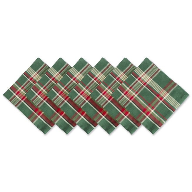 Dark Green Plaid Napkin, Set of 6, GREEN, hi-res image number 0