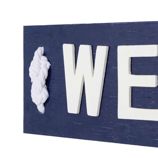 Coastal Blue And White Wood And Metal Welcome Sign, , alternate image number null