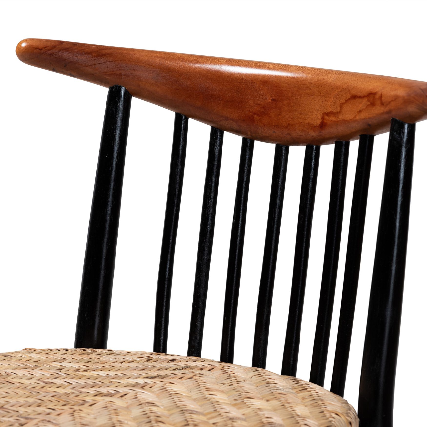 Parthenia Mid-Century Modern Two-Tone Black And Walnut Brown Finished Mahogany Wood And Natural Rattan Dining Chair, , alternate image number 4