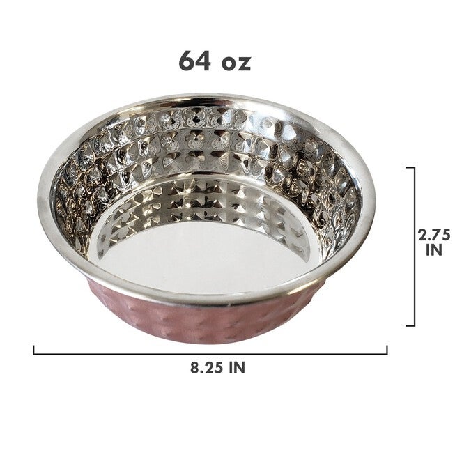 Stainless Steel Diamond Textured Dog Bowl - Rose Quartz, , alternate image number null