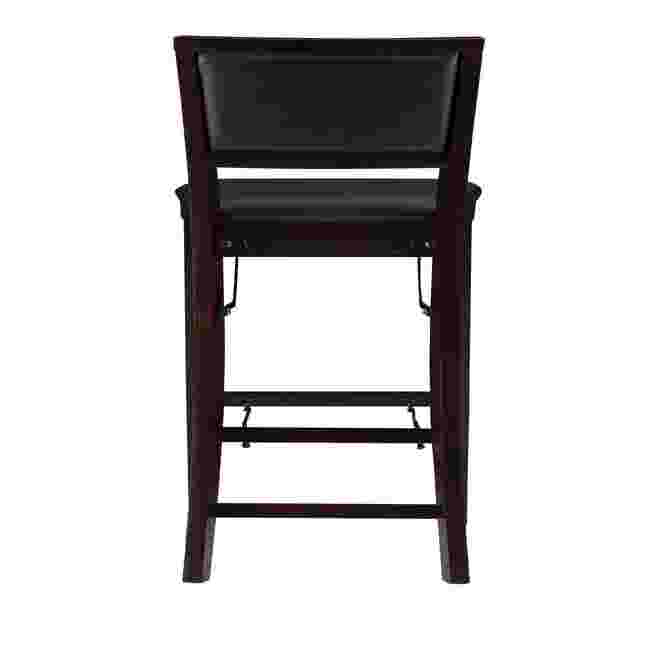 Black folding bar stool with padded seat and back