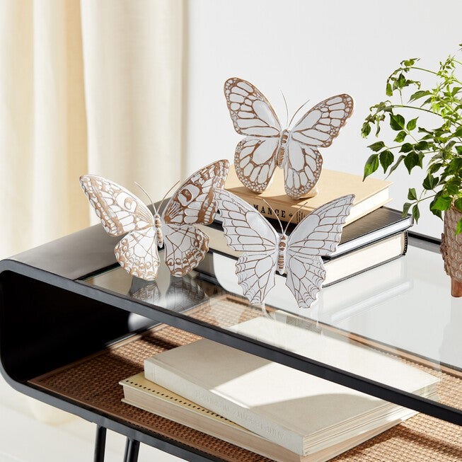 Butterfly (Set of 3) 6.75 inchesL x 5.5 inchesH, 7 inchesL x 5.5 inchesH, 7.25 inchesL x 5.75 inchesH Resin, WHITE/BROWN, alternate image number 4