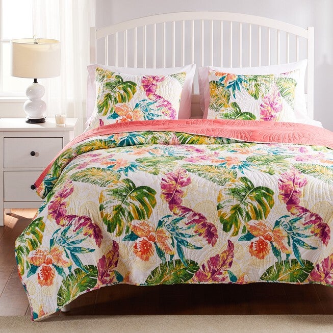 Tropics Quilt And Pillow Sham Set, CORAL, hi-res image number 0