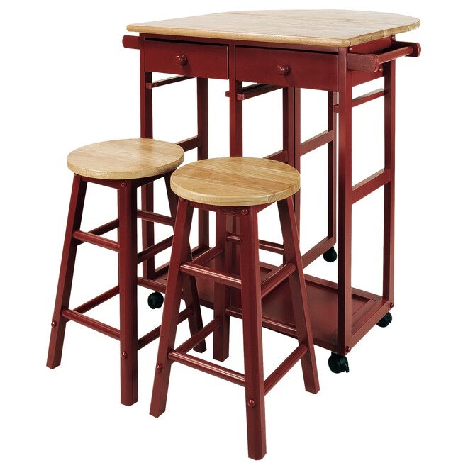 Breakfast Cart with Drop-Leaf Table-Red, , alternate image number 4