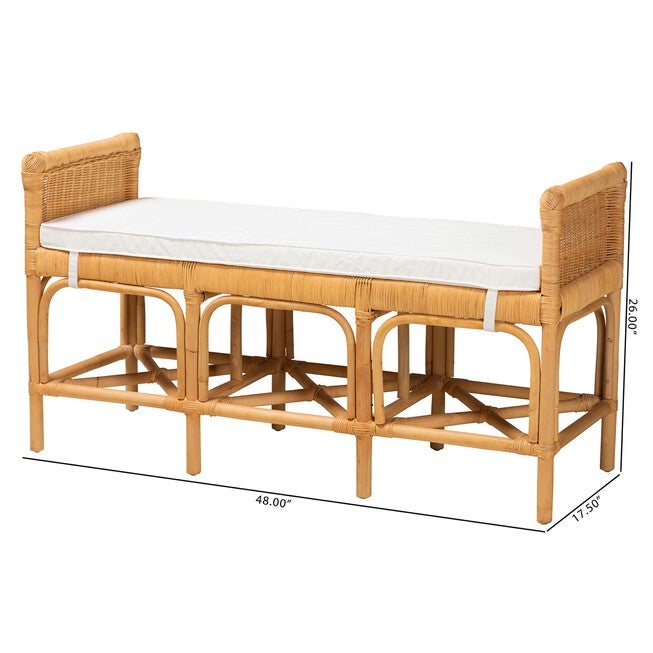 Nairi Modern Bohemian Natural Brown Rattan Bench, , alternate image number 7