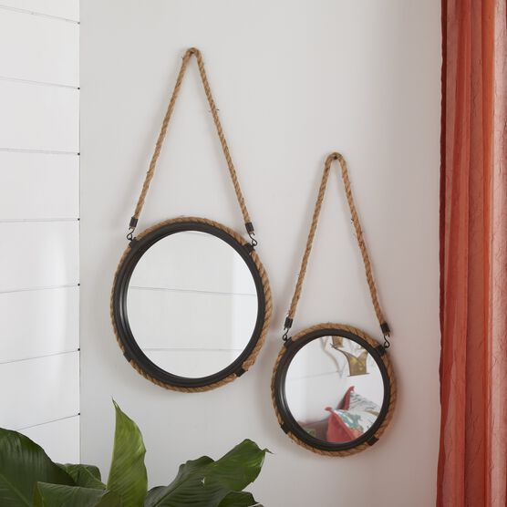 Set Of 2 Brown Metal Rustic Wall Mirrors, BROWN, hi-res image number null