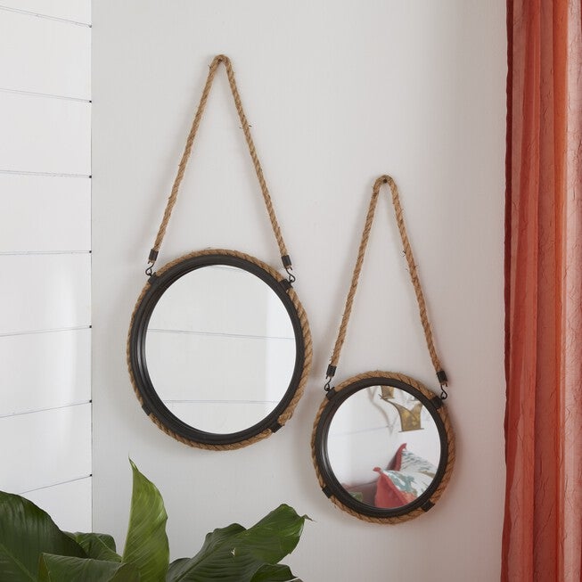 Set Of 2 Brown Metal Rustic Wall Mirrors, BROWN, hi-res image number 0