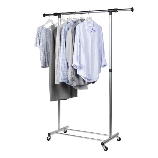Frosty Chrome Adjustable, Expandable Garment Rack, CHROME, hi-res image number null