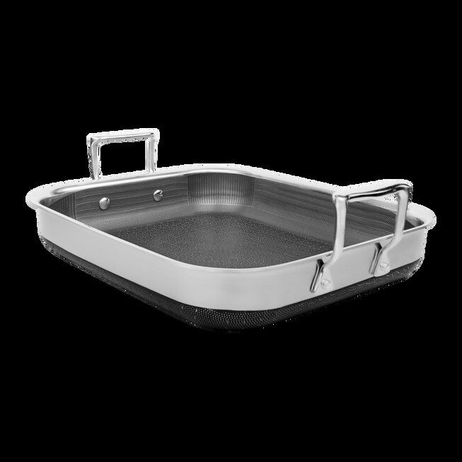LIVWELL DiamondClad™ 14-inch Hybrid Nonstick Stainless Steel Roasting Pan with Basket, Dishwasher Safe, PFOA-free – Silver/Black, SILVER, alternate image number null